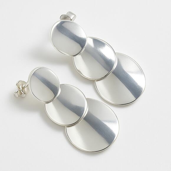 Sterling Silver Coin Drop Earrings 1.5 Inch Modern Polished Dangle - Picture 2 of 10